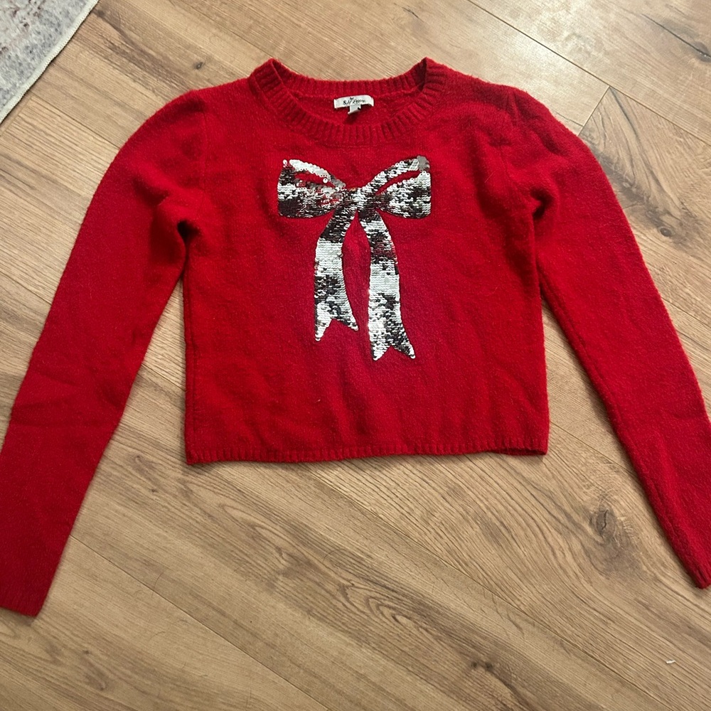 Self Esteem Red Sweater with Sequin Bow